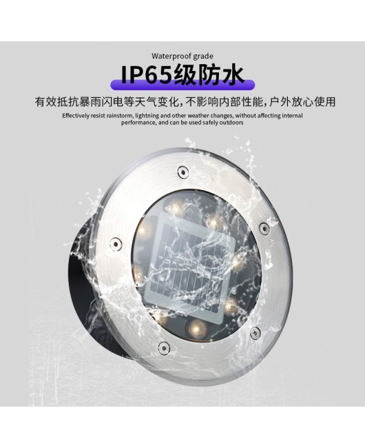 Solar underground light, outdoor waterproof circular embedded underground light, park courtyard landscape lighting, lawn lighting fixture