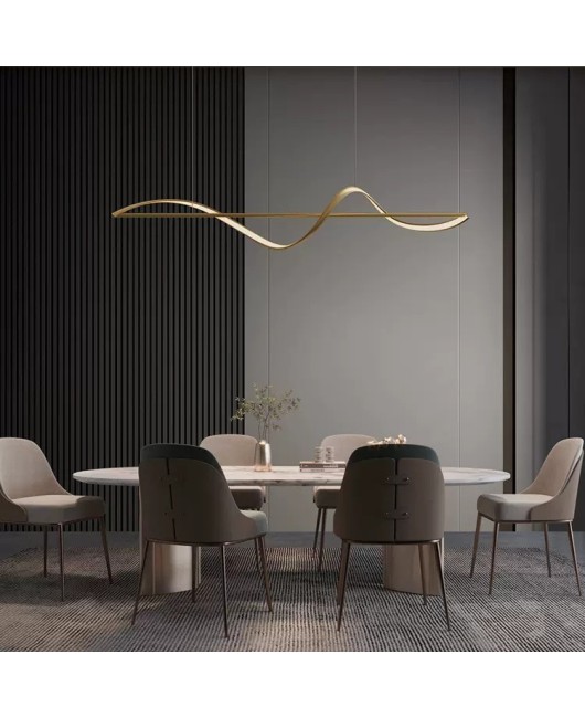 2023 all copper modern minimalist dining table, minimalist dining room pendant light, long strip high-end pendant light fixture