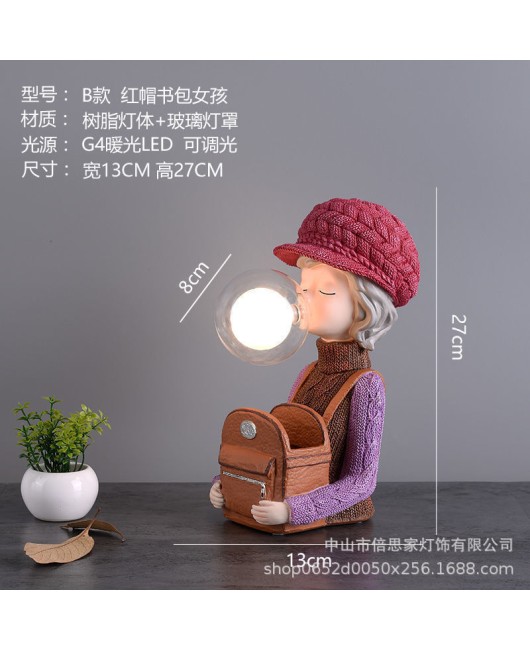 Cartoon internet celebrity Instagram, light luxury, blowing bubbles, cute girl, gift giving and decoration, warm and romantic bedside bedroom, LED desk lamp