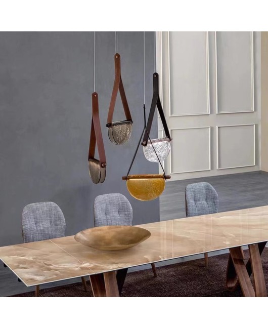 Leather handmade Nordic postmodern glass LED restaurant sales department model room dining table bedroom bedside LED pendant light