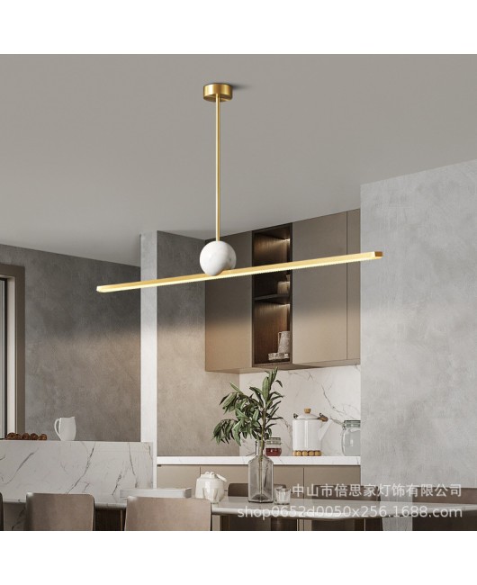 2023 all copper modern minimalist dining table, minimalist dining room pendant light, long strip high-end pendant light fixture