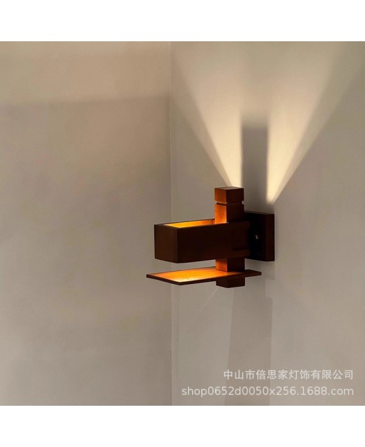 Japanese retro solid wood high mountain flowing water living room decorative wall lamp designer creative study vertical floor lamp