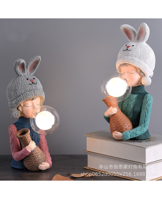 Cartoon internet celebrity Instagram, light luxury, blowing bubbles, cute girl, gift giving and decoration, warm and romantic bedside bedroom, LED desk lamp