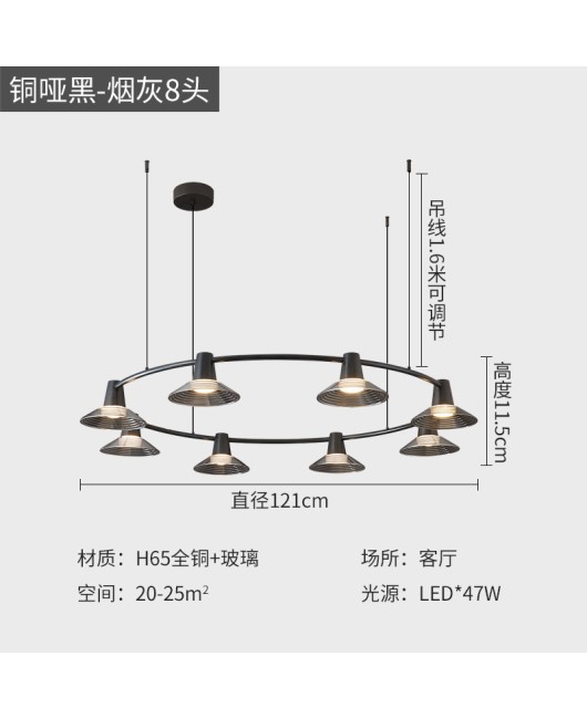 2023 All Copper Modern Minimalist Restaurant Table Minimalist Dining Room Pendant Ring Long Strip High end Pendant Light Fixture