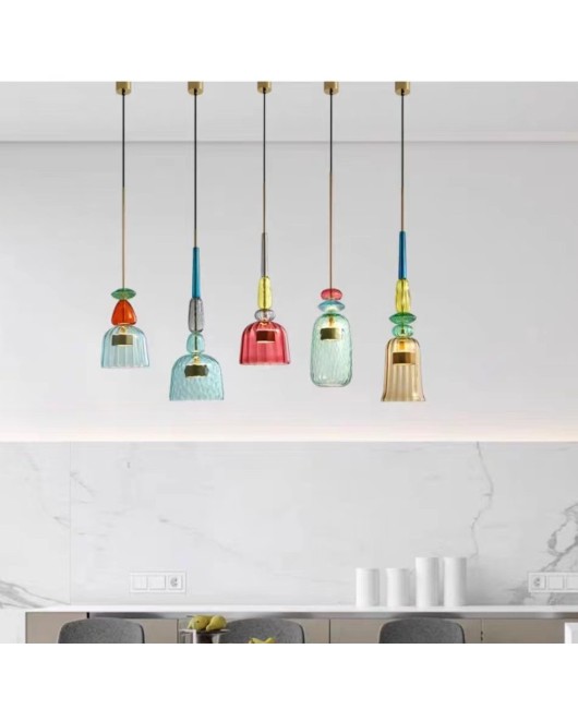 Nordic macaron colored glass chandelier restaurant shop modern minimalist creative lampshade bar counter dining table small chandelier