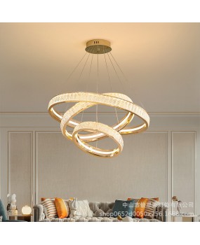 Nordic modern light luxury aluminum crystal chandelier living room dining room grand main light luxurious ring chandelier