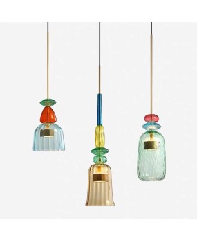 Nordic macaron colored glass chandelier restaurant shop modern minimalist creative lampshade bar counter dining table small chandelier