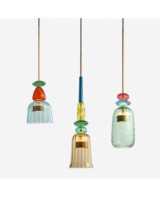 Nordic macaron colored glass chandelier restaurant shop modern minimalist creative lampshade bar counter dining table small chandelier