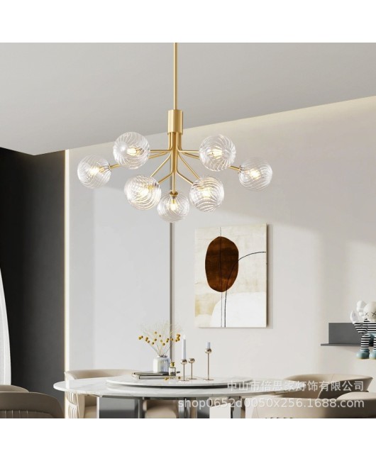 2024 Nordic Modern Light Luxury All Copper Restaurant Table High end Atmospheric Magic Bean Glass Pendant Lamp