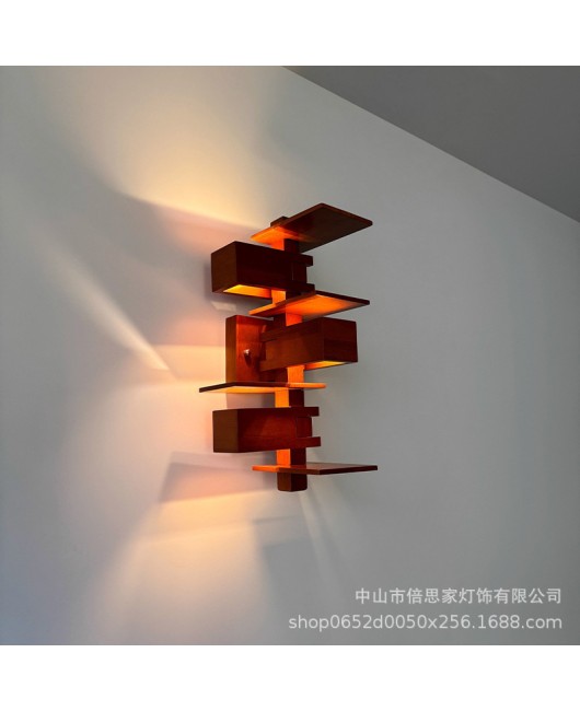 Japanese retro solid wood high mountain flowing water living room decorative wall lamp designer creative study vertical floor lamp