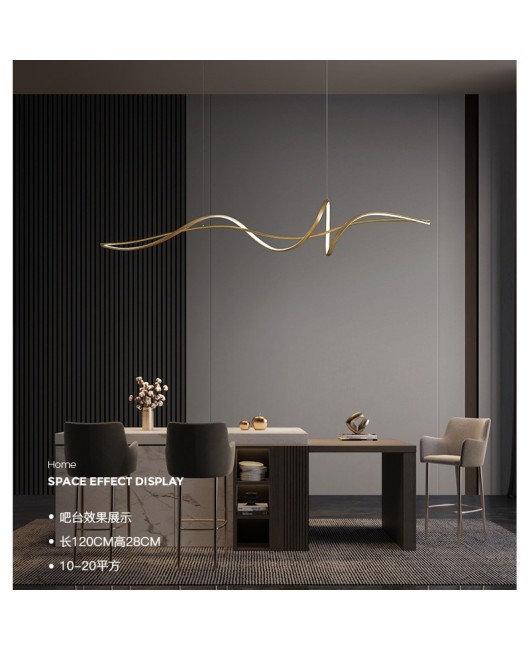 2023 all copper modern minimalist dining table, minimalist dining room pendant light, long strip high-end pendant light fixture