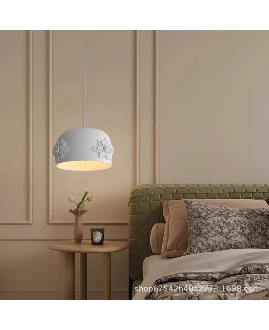 2023 new resin modern French cream style high-end feeling headboard hanging line bedroom master bedroom petal pendant light