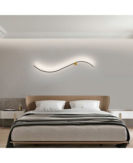 S-shaped linear modern minimalist creative personality background wall, indoor bedroom bedside mirror, front long strip wall lamp