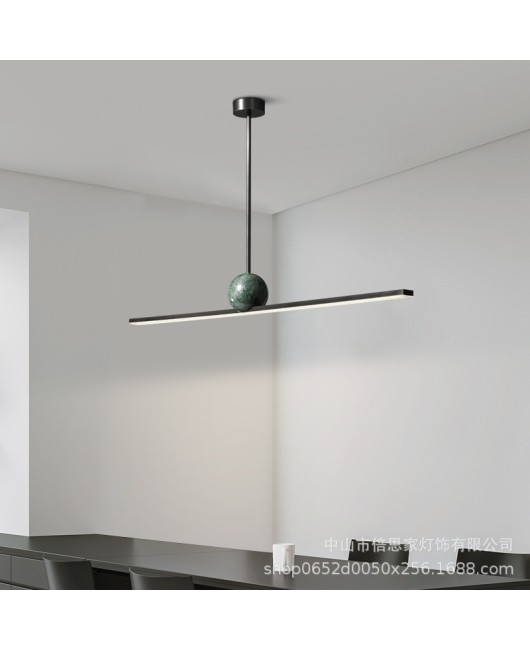 2023 all copper modern minimalist dining table, minimalist dining room pendant light, long strip high-end pendant light fixture