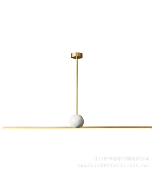 2023 all copper modern minimalist dining table, minimalist dining room pendant light, long strip high-end pendant light fixture