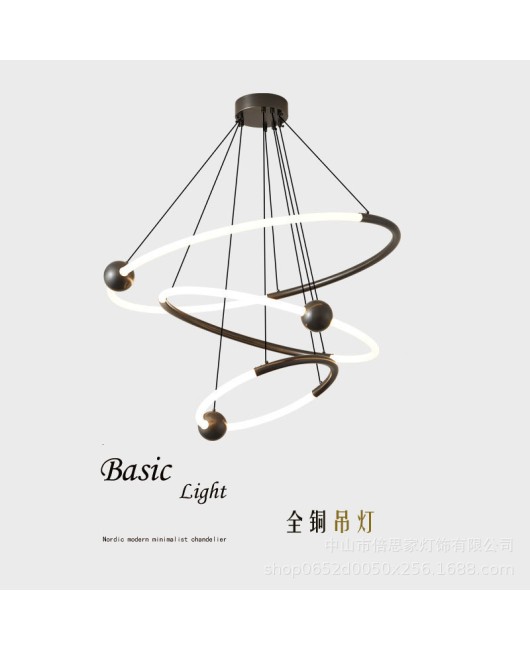 2023 all copper modern minimalist light luxury restaurant dining table minimalist dining room pendant light high-end designer circular pendant light