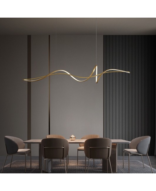 2023 all copper modern minimalist dining table, minimalist dining room pendant light, long strip high-end pendant light fixture