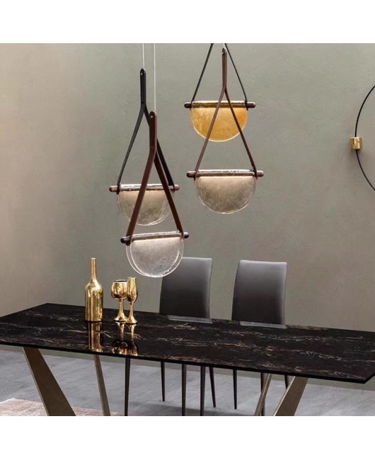 Leather handmade Nordic postmodern glass LED restaurant sales department model room dining table bedroom bedside LED pendant light