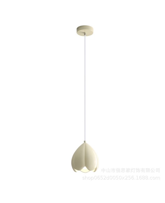 Minimally modern French cream style flower bud bedroom bedside pendant lamp, girls' room lamp, creative flower restaurant hanging line lamp