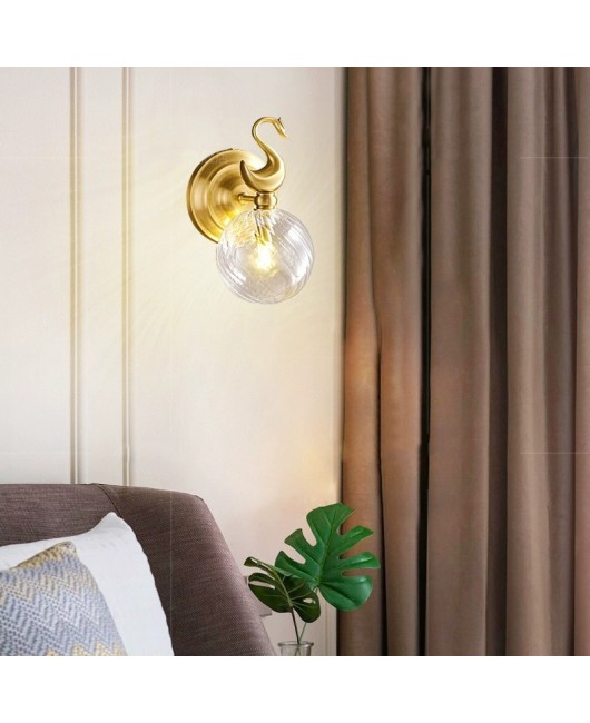 2024 new all copper Nordic light luxury bedroom background wall decoration creative minimalist designer bedside wall lamp