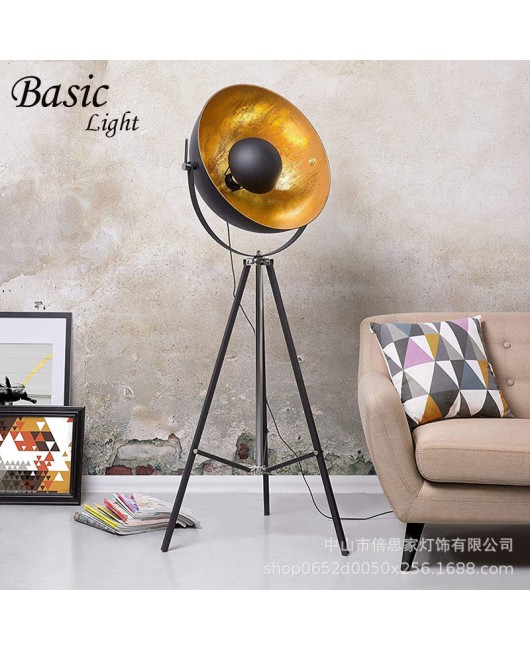 Vintage vintage large pot lid triangular bracket high-end European bedroom lamp warm color tone high-end luxury floor lamp