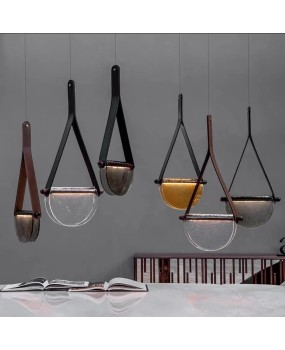 Leather handmade Nordic postmodern glass LED restaurant sales department model room dining table bedroom bedside LED pendant light