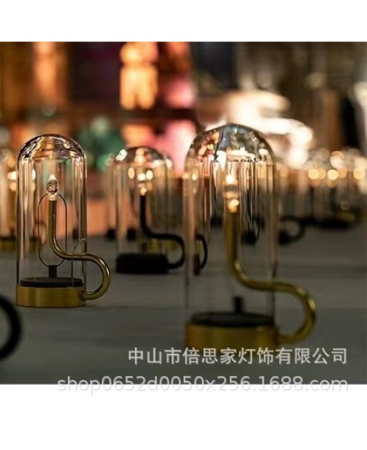 Cross border retro restaurant bar night light designer USB charging candle flame droplet table lamp