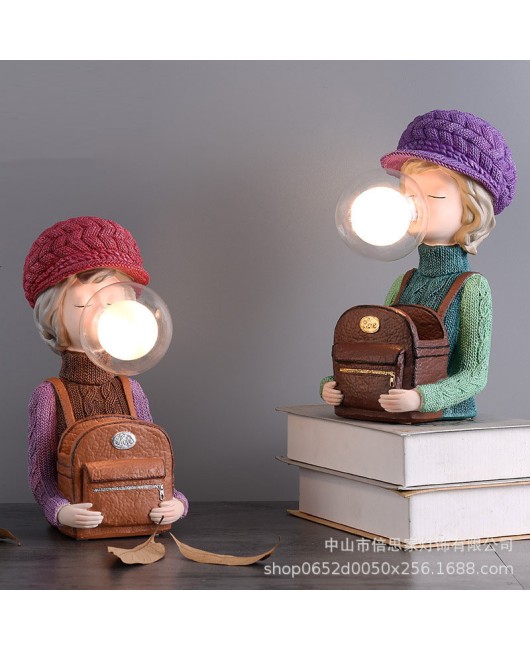 Cartoon internet celebrity Instagram, light luxury, blowing bubbles, cute girl, gift giving and decoration, warm and romantic bedside bedroom, LED desk lamp