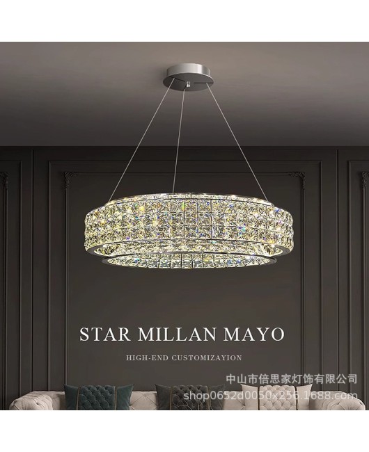 Beisijia high-end modern light luxury crystal living room pendant light, simple 2024 new round light luxury study dining room light