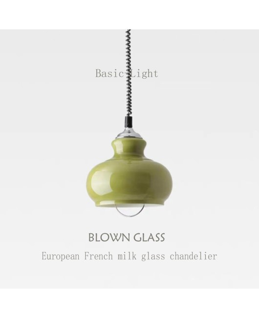 Medieval Nordic French Milk Glass Pendant, Postmodern Grass Green Orange Study, Dining Room, Bedroom Entry Light