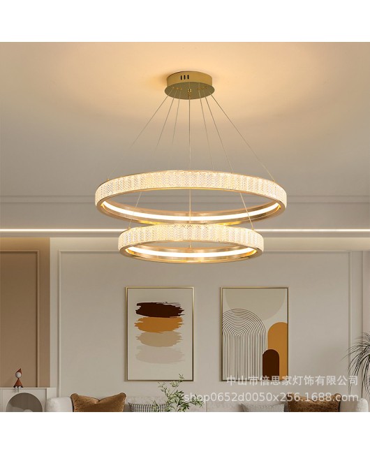 Nordic modern light luxury aluminum crystal chandelier living room dining room grand main light luxurious ring chandelier