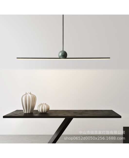 2023 all copper modern minimalist dining table, minimalist dining room pendant light, long strip high-end pendant light fixture