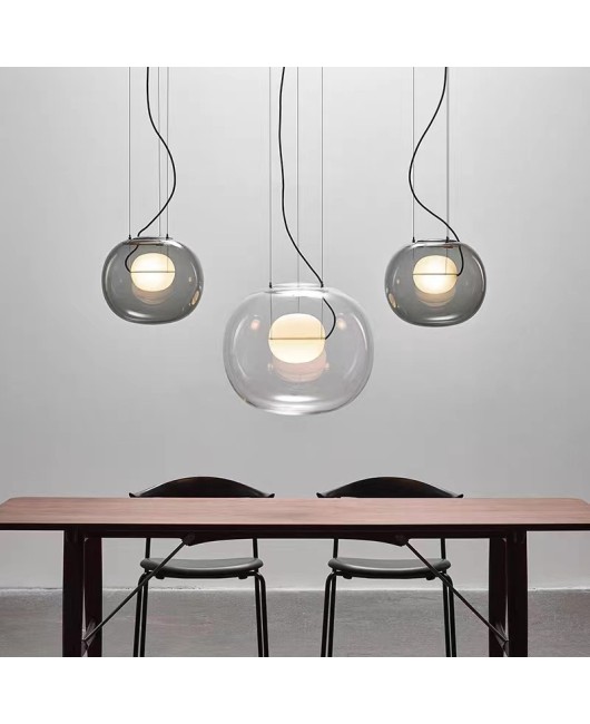 Nordic minimalist modern glass round pendant light, milk tea shop, clean bar restaurant pendant light, designer bedroom bedside pendant light