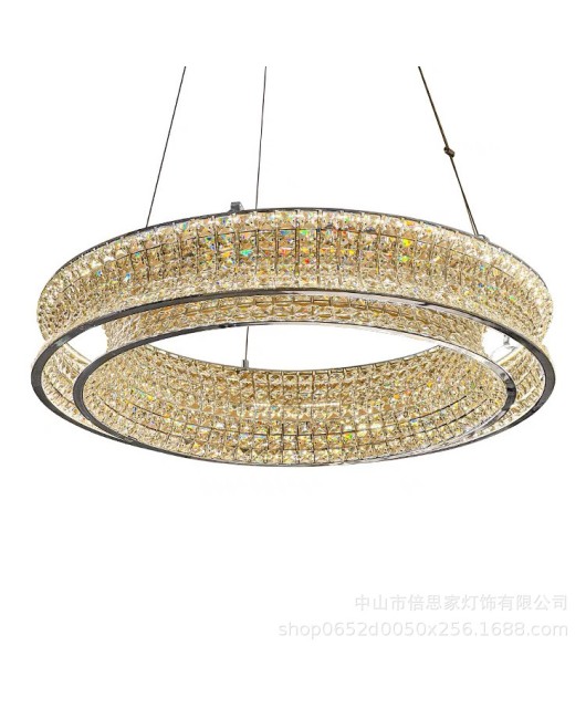 Beisijia high-end modern light luxury crystal living room pendant light, simple 2024 new round light luxury study dining room light