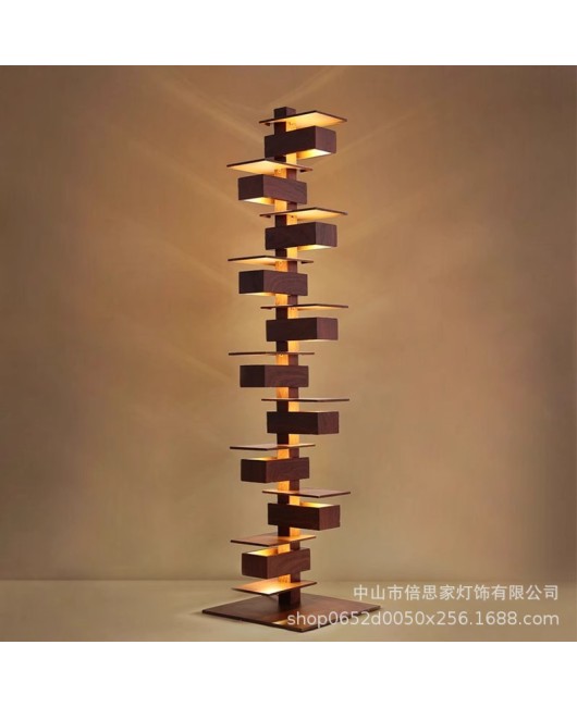 Japanese retro solid wood high mountain flowing water living room decorative wall lamp designer creative study vertical floor lamp