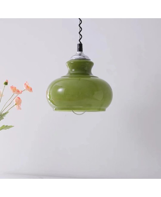 Medieval Nordic French Milk Glass Pendant, Postmodern Grass Green Orange Study, Dining Room, Bedroom Entry Light