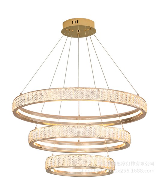 Nordic modern light luxury aluminum crystal chandelier living room dining room grand main light luxurious ring chandelier