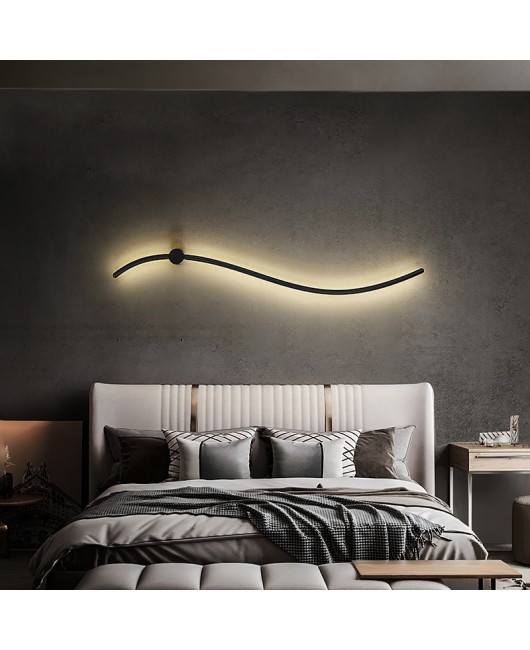 S-shaped linear modern minimalist creative personality background wall, indoor bedroom bedside mirror, front long strip wall lamp