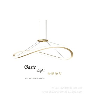 Modern minimalist all copper Italian minimalist living room pendant light, new designer circular full spectrum master bedroom pendant light