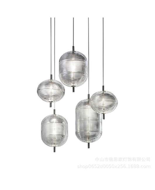 New restaurant pendant light, internet famous model room, staircase villa, personalized designer, corrugated glass bar counter, bedside lighting fixtures