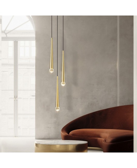 Minimalist all copper crystal bedside pendant light, modern minimalist restaurant bar counter, light luxury creative living room bedroom pendant light