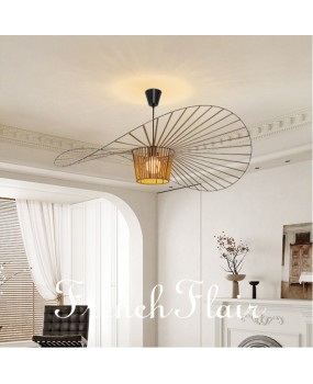 French Romantic Minimalist Designer Living Room Dining Room Creative Art Handmade Straw Hat Pendant Light