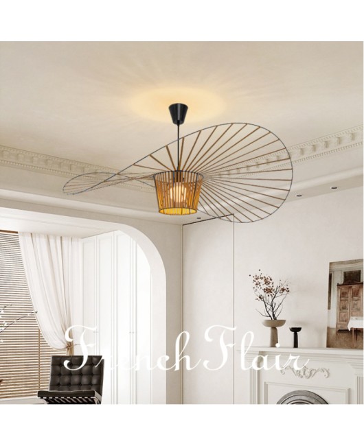 French Romantic Minimalist Designer Living Room Dining Room Creative Art Handmade Straw Hat Pendant Light