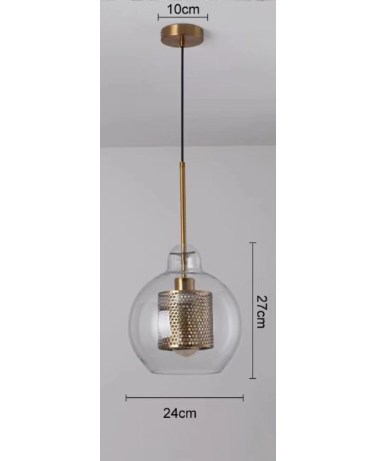 Nordic glass spherical single head pendant light creative retro industrial style restaurant bar transparent lampshade bedside pendant light