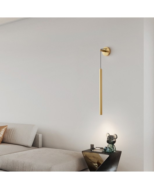 Minimalist long strip wall lamp, modern minimalist living room all copper designer decoration wall lamp, light luxury hotel room wall lamp