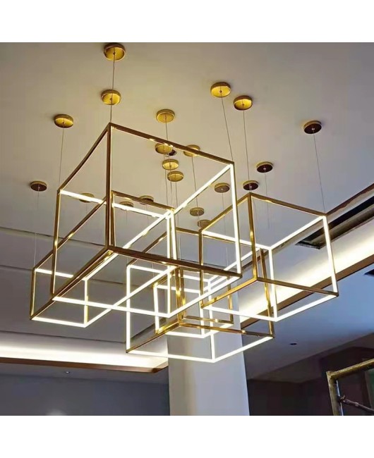 Modern minimalist high-end designer stainless steel cube hotel project pendant light minimalist light luxury