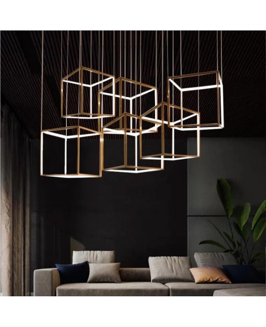 Modern minimalist high-end designer stainless steel cube hotel project pendant light minimalist light luxury