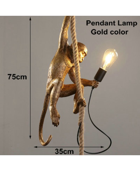 Cross border Nordic monkey lantern clothing store light retro industrial style animal resin Italian hemp rope pendant light