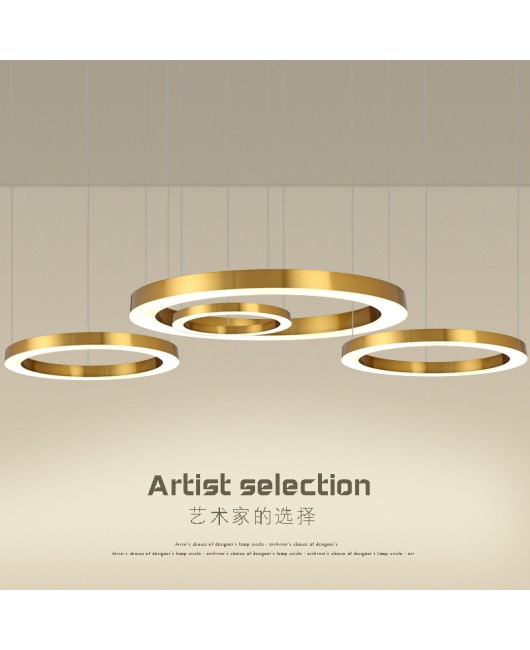 Modern minimalist high-end designer stainless steel hotel engineering circular pendant light energy-saving and luxurious