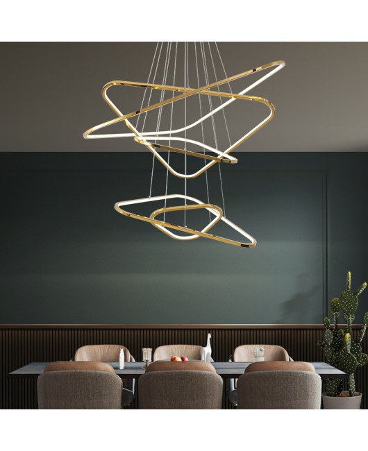 Triangular luxury living room pendant light, modern minimalist high-end designer, stainless steel artistic lines, bedroom dining room light